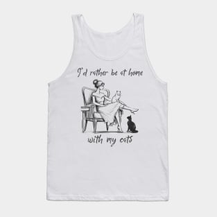 Vintage Cat Lover "I'd Rather Be at Home With My Cats" Introvert Artwork Tank Top